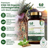 Organic High Concentration Full Spectrum KSM-66 ASHWAGANDHA with 5% Withanolides and Black Pepper, Made in Britain by , 60 Capsules